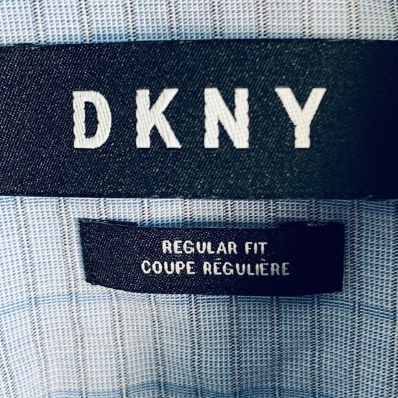DKNY Men's Blue Rectangle Check Print Long Sleeve Button Up Shirt Size‎ XL - Picture 2 of 12
